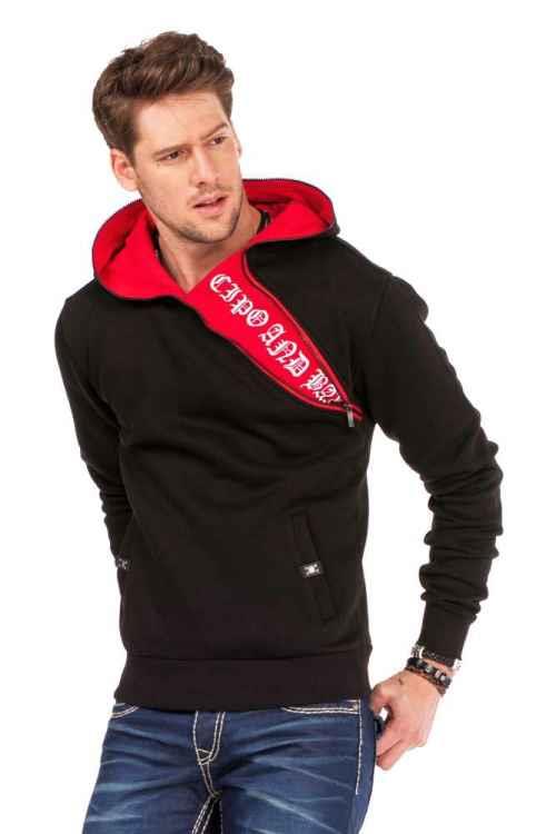 cipo & baxx CL329 Hidden Collar Zippered Hooded Sweatshirt SAXEBLUE