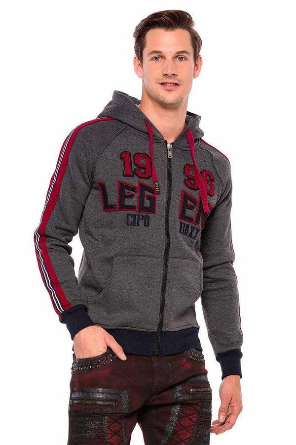 Cipo & Baxx CL357 Winter Hooded Men's Sweatshirt With Striped Sleeves ANTHRACITE