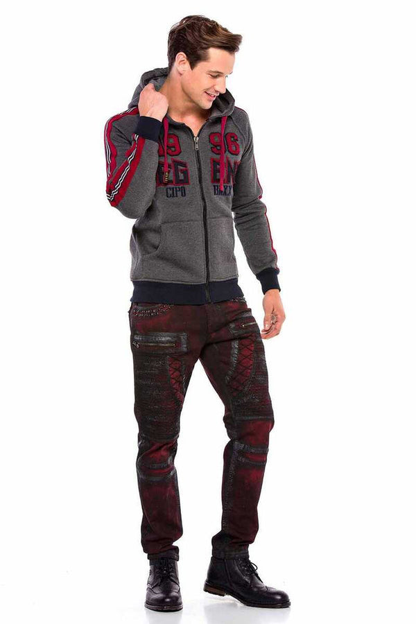 Cipo & Baxx CL357 Winter Hooded Men's Sweatshirt With Striped Sleeves ANTHRACITE