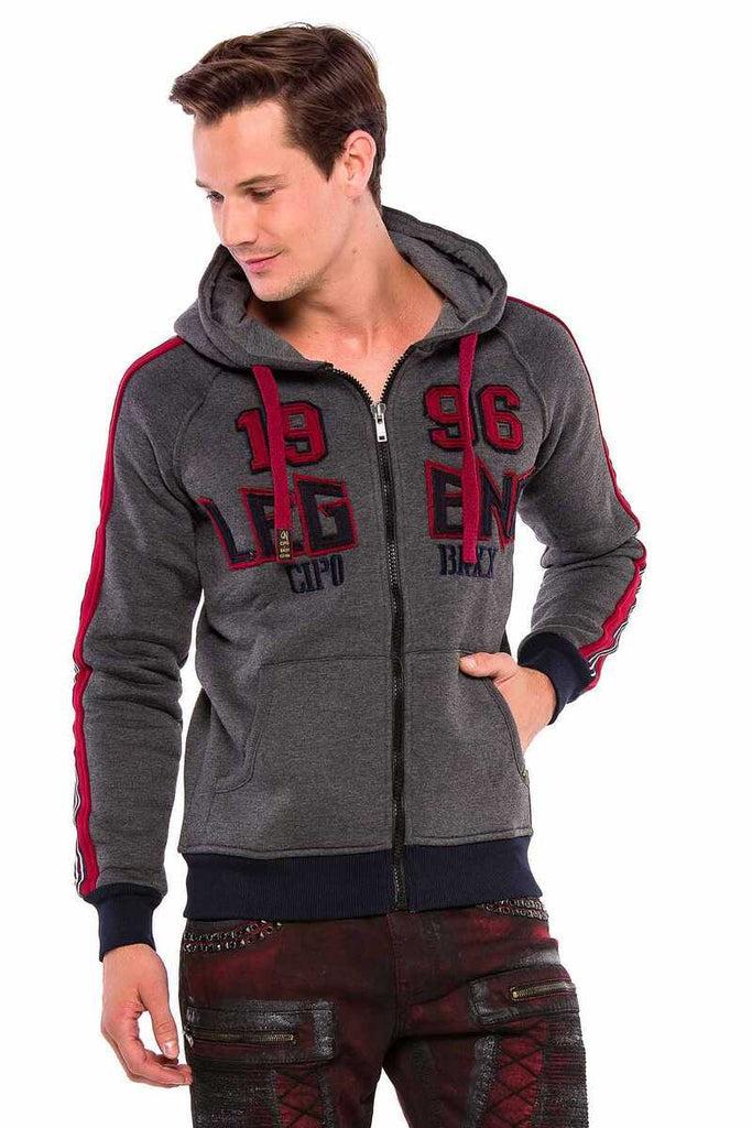 cipo & baxx CL357 Winter Hooded Men's Sweatshirt with Striped Sleeves ANTHRACITE