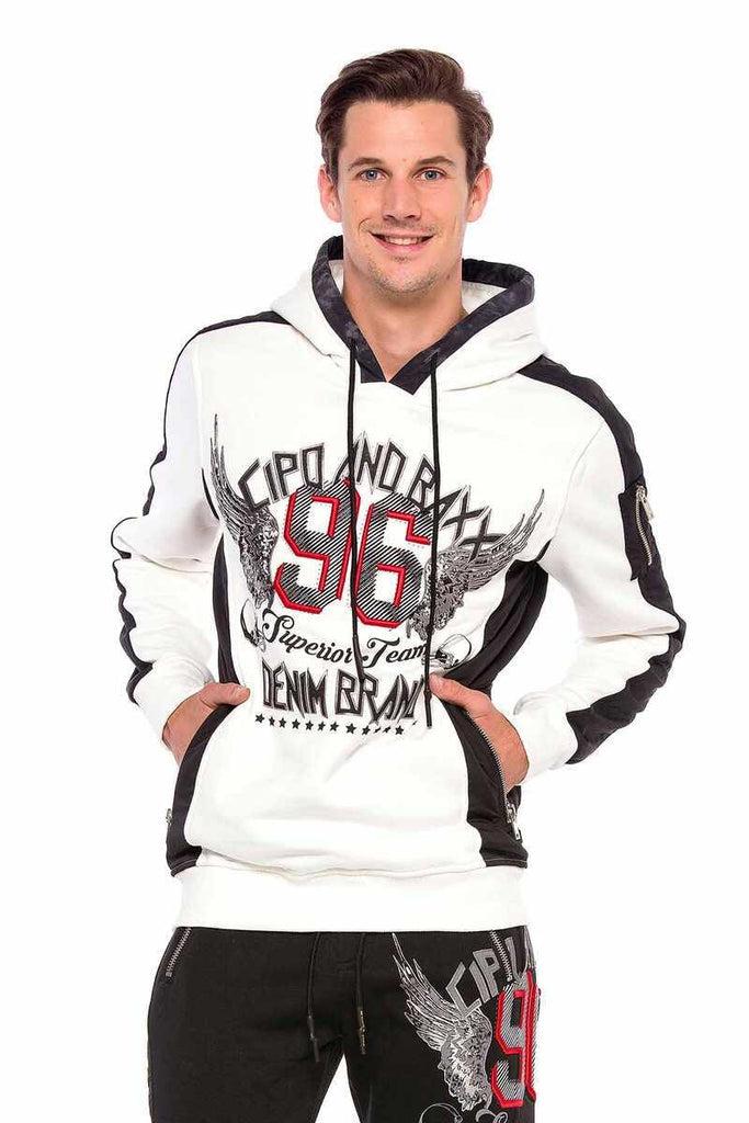 cipo & baxx CL358 Printed Embroidered Hoodie Hooded Sweat L BLACK