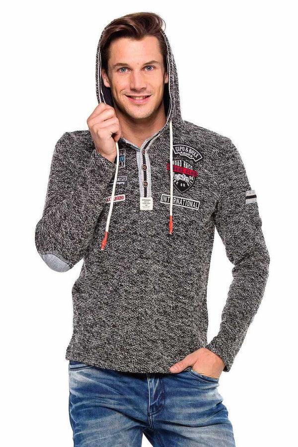 Cipo & Baxx CL359 Buttoned Hooded Knitted Men's Sweatshirt ANTHRACITE