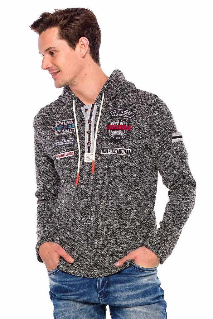 cipo & baxx CL359 Buttoned Hooded Knitted Men's Sweatshirt ANTHRACITE