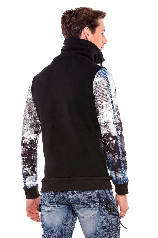Cipo & Baxx CL366 Zippered Stand-Up Collar Printed Sleeve Men's Sweatshirt BLACK