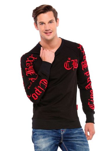 Cipo & Baxx CL370 Embroidered Crew Neck Thick Men's Sweatshirt RED