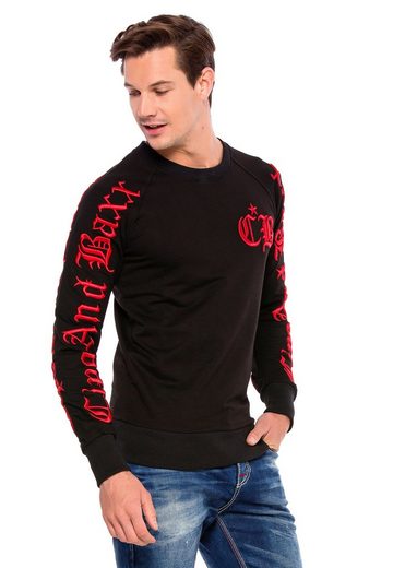 Cipo & Baxx CL370 Embroidered Crew Neck Thick Men's Sweatshirt RED
