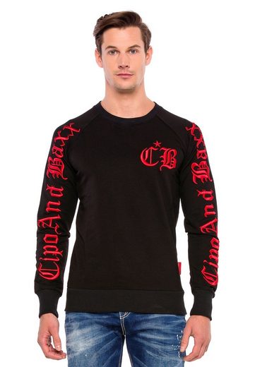 cipo & baxx CL370 Embroidered Crew Neck Thick Men's Sweatshirt RED