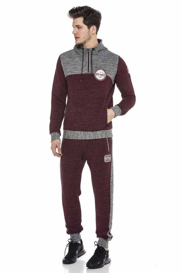 Cipo & Baxx CL372 Hooded Zippered Striped Thin Sports Sweatshirt BURGUNDY-GREY