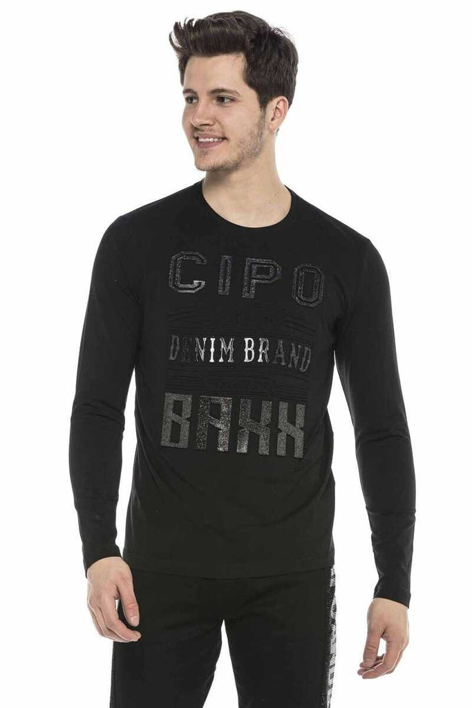 cipo & baxx CL374 Silver Glitter Embossed Printed Sweatshirt BLACK
