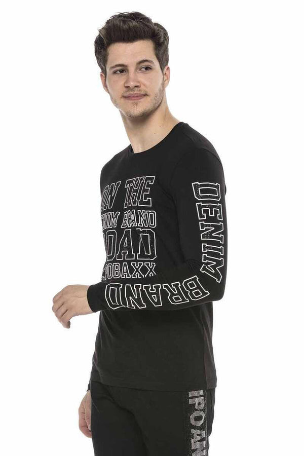 Cipo & Baxx CL379 Shiny Stone Printed Thin Men's Sweatshirt BLACK