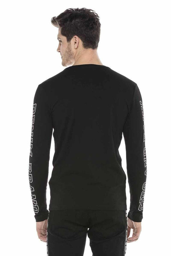 Cipo & Baxx CL379 Shiny Stone Printed Thin Men's Sweatshirt BLACK