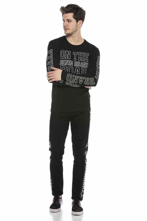 Cipo & Baxx CL379 Shiny Stone Printed Thin Men's Sweatshirt BLACK