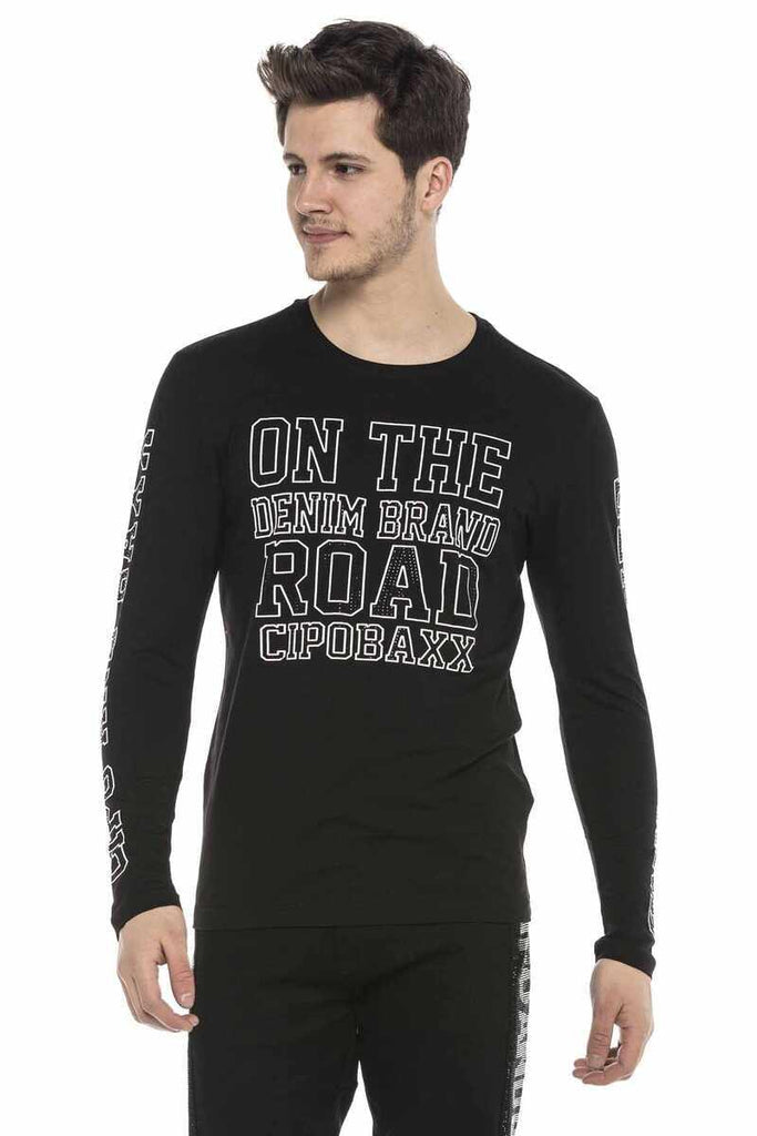 cipo & baxx CL379 Shiny Stone Printed Thin Men's Sweatshirt BLACK