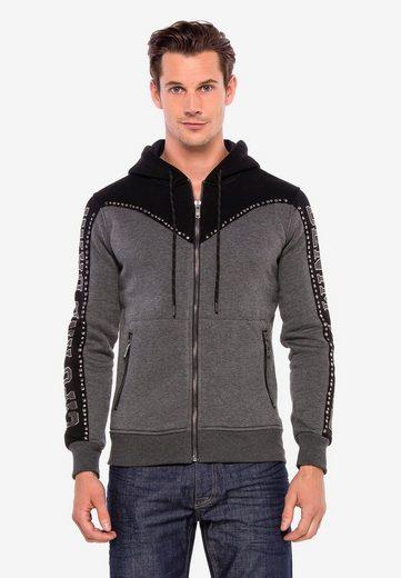 cipo & baxx CL381 Metal Drop Stoned Hooded Winter Sweatshirt ANTHRACITE