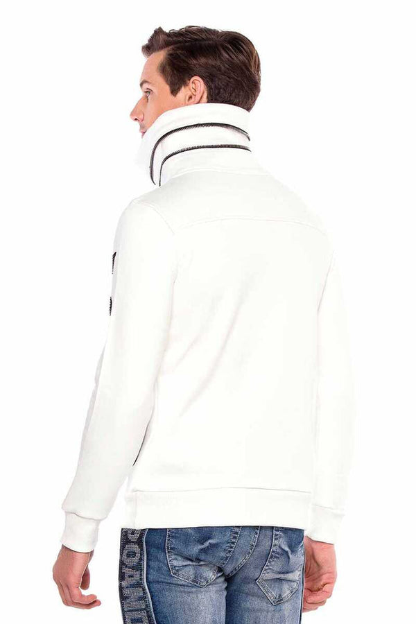 Cipo & Baxx CL385 Stone Relax Fit Stand-up Zipper Collar Thick Sweatshirt ECRU
