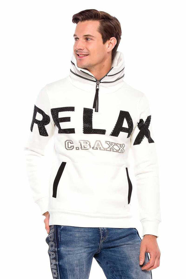 Cipo & Baxx CL385 Stone Relax Fit Stand-up Zipper Collar Thick Sweatshirt ECRU