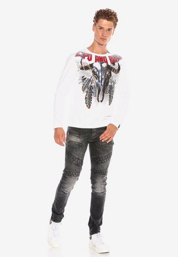 Cipo & Baxx CL396 Mystical Skull Stone Men's Sweatshirt WHITE