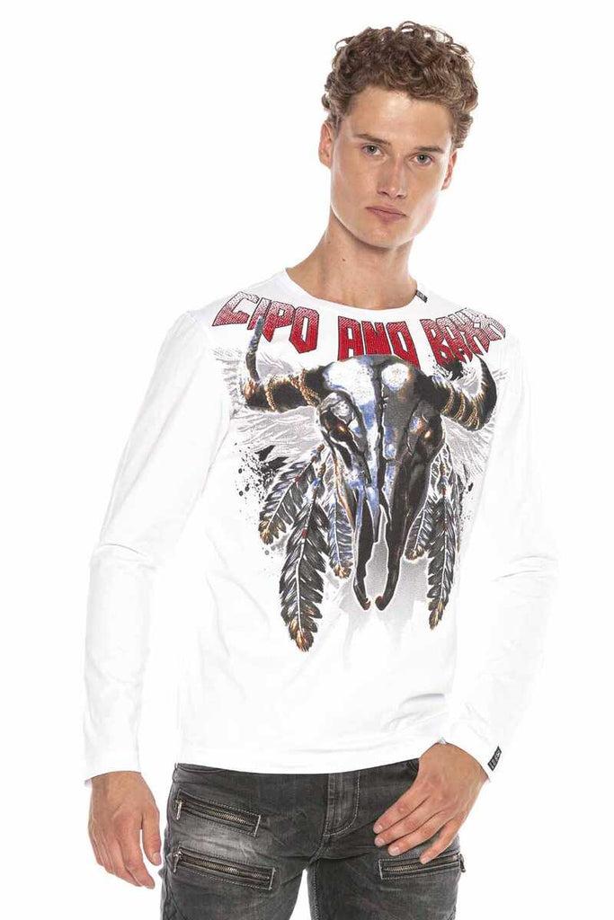 cipo & baxx CL396 Mystical Skull Stone Men's Sweatshirt WHITE
