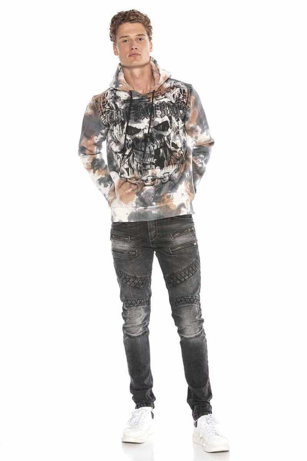 Cipo & Baxx CL405 Skull Head Gothic Pattern Hooded Sweatshirt BLACK