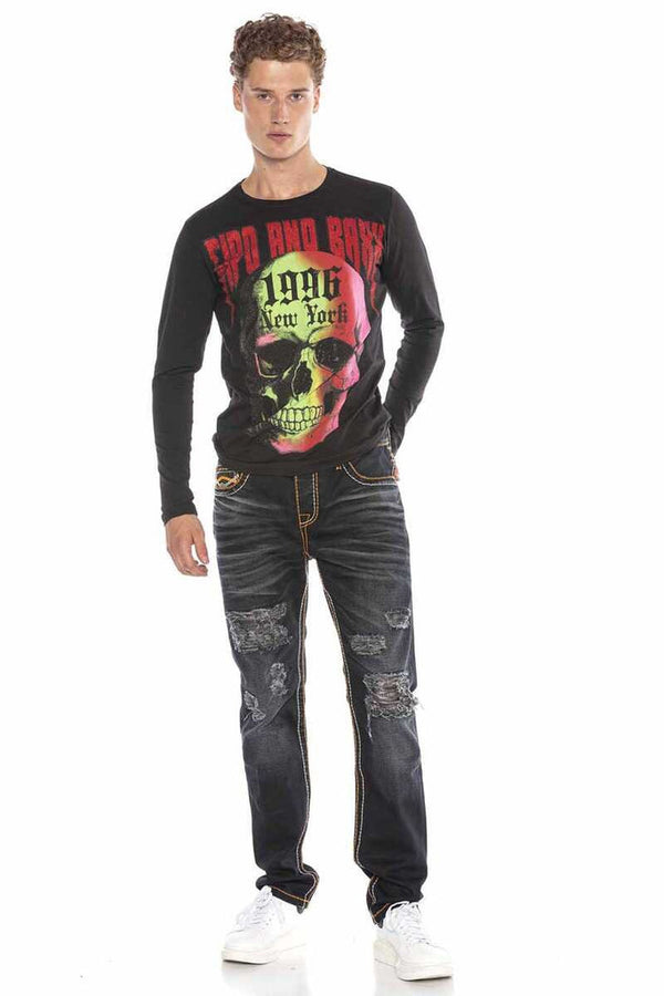 Cipo & Baxx CL406 Colorful Skull Men's Sweatshirt WHITE