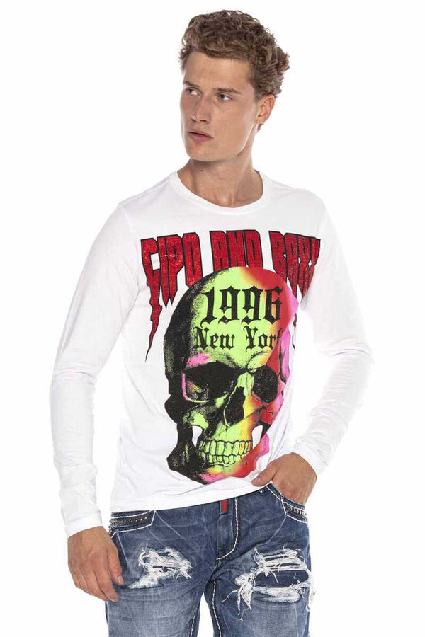 Cipo & Baxx CL406 Colorful Skull Men's Sweatshirt WHITE