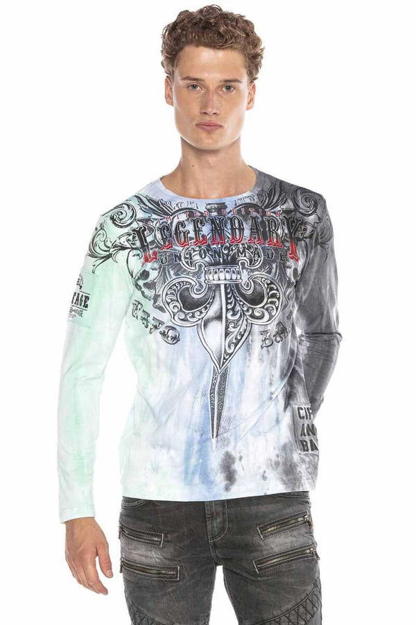 Cipo & Baxx CL408 Royalty Patterned Long Sleeve T-Shirt BLUE-GREEN