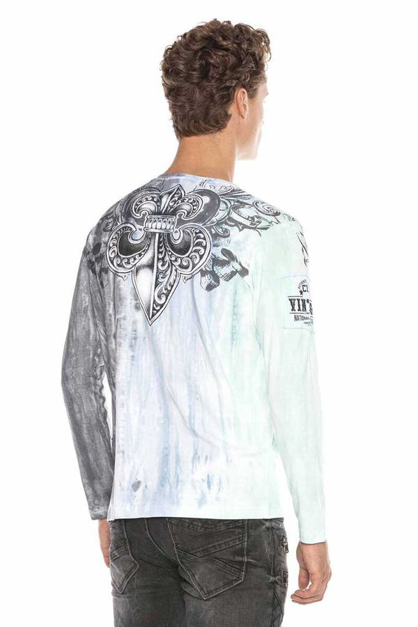 Cipo & Baxx CL408 Royalty Patterned Long Sleeve T-Shirt BLUE-GREEN