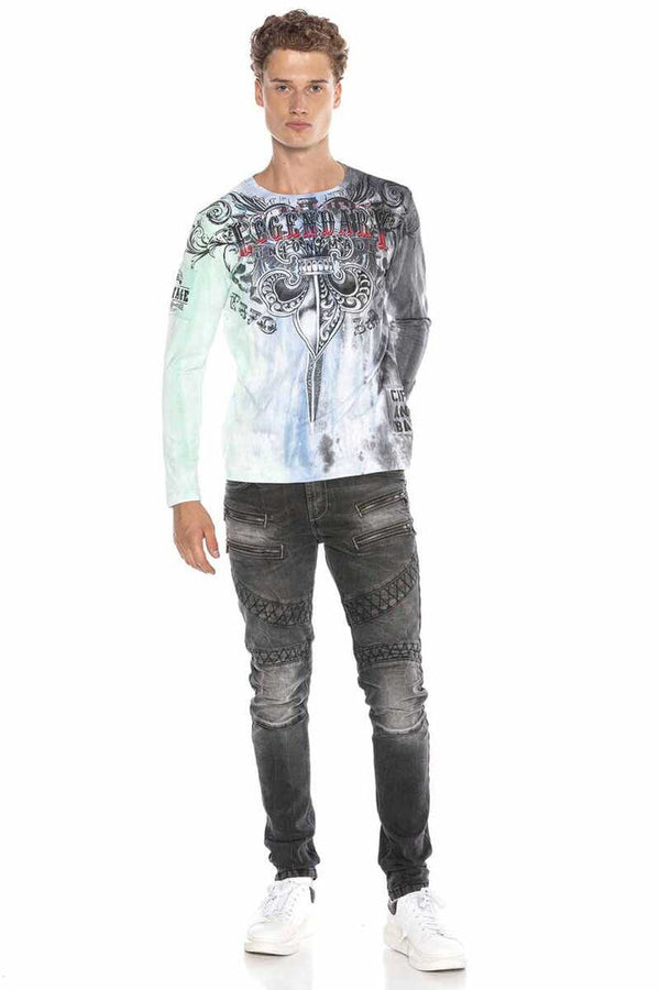 Cipo & Baxx CL408 Royalty Patterned Long Sleeve T-Shirt BLUE-GREEN