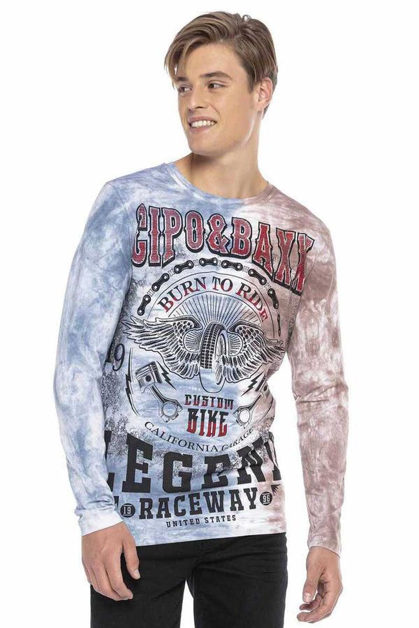 Cipo & Baxx CL410 Biker Style Printed Men's Long Sleeve T-Shirt BROWN-BLUE