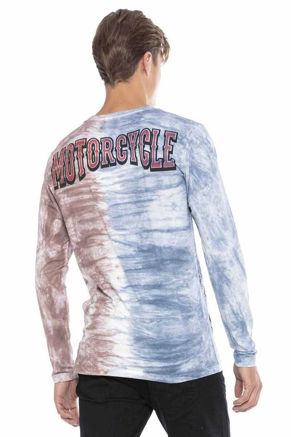 Cipo & Baxx CL410 Biker Style Printed Men's Long Sleeve T-Shirt BROWN-BLUE