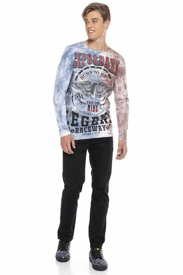 Cipo & Baxx CL410 Biker Style Printed Men's Long Sleeve T-Shirt BROWN-BLUE