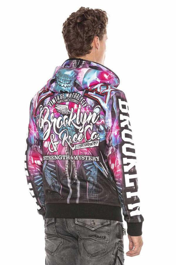 Cipo & Baxx CL416 Cyber Punk Skull Printed Hooded Sweatshirt CYBER-BLUE