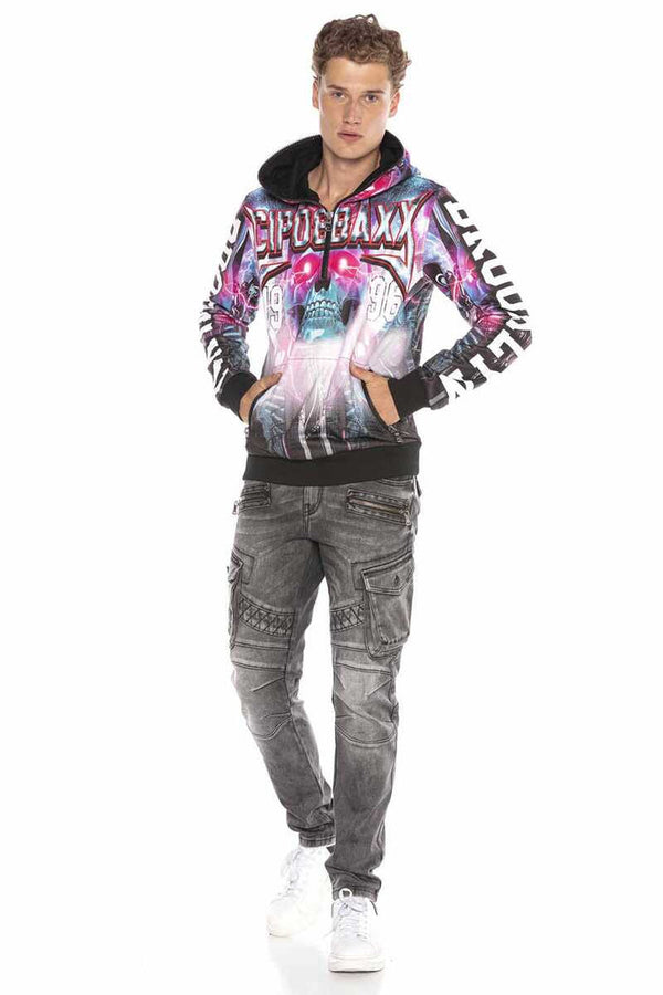 Cipo & Baxx CL416 Cyber Punk Skull Printed Hooded Sweatshirt CYBER-BLUE
