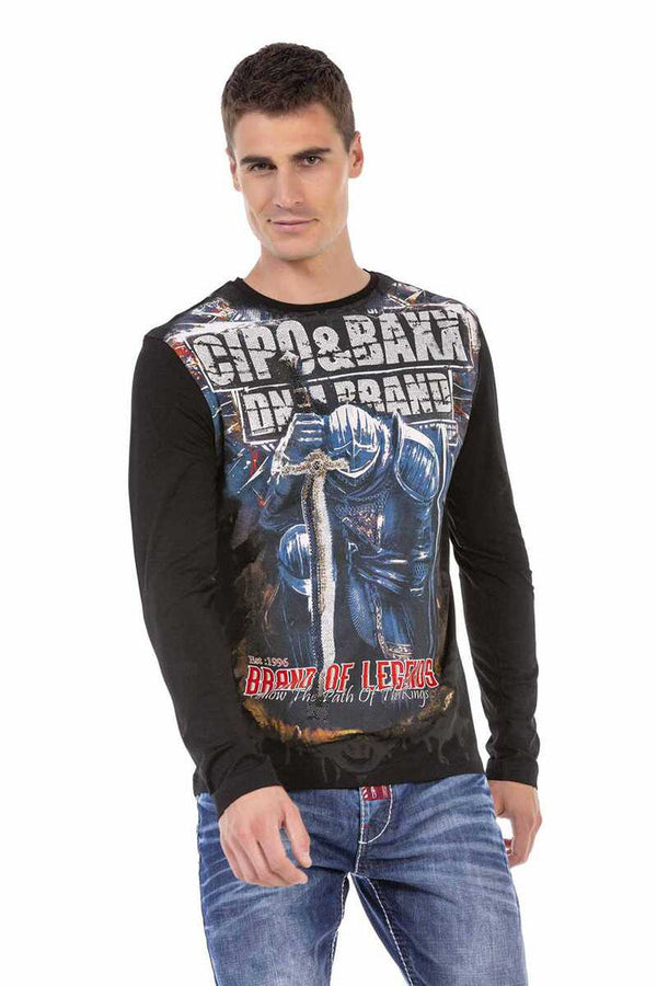 Cipo & Baxx CL452 Stone Printed Thin Sweatshirt BLACK