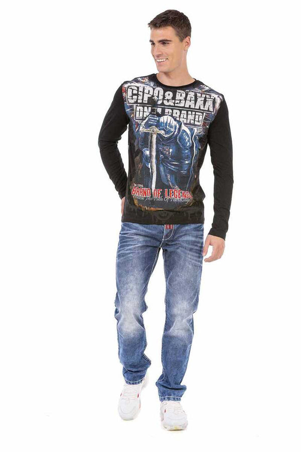 Cipo & Baxx CL452 Stone Printed Thin Sweatshirt BLACK