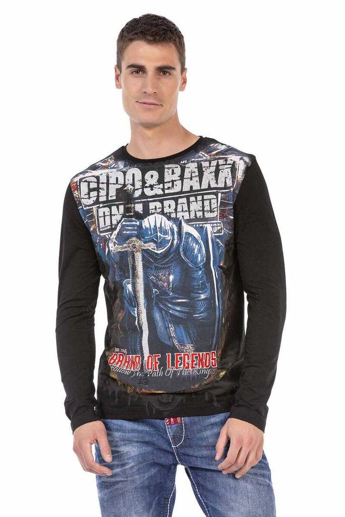 cipo & baxx CL452 Stone Printed Thin Sweatshirt BLACK