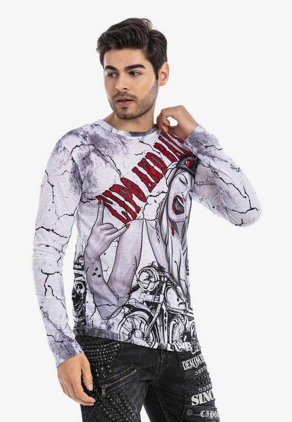 Cipo & Baxx CL467 Biker Printed Thin Sweatshirt WHITE