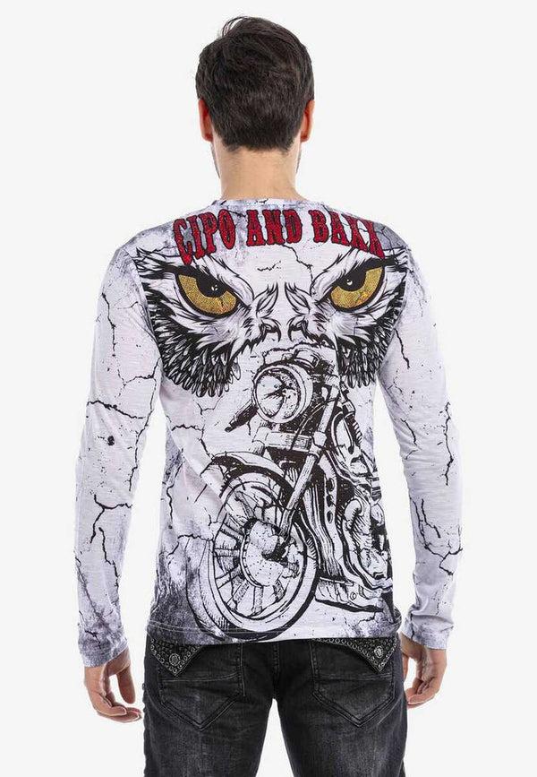 Cipo & Baxx CL467 Biker Printed Thin Sweatshirt WHITE