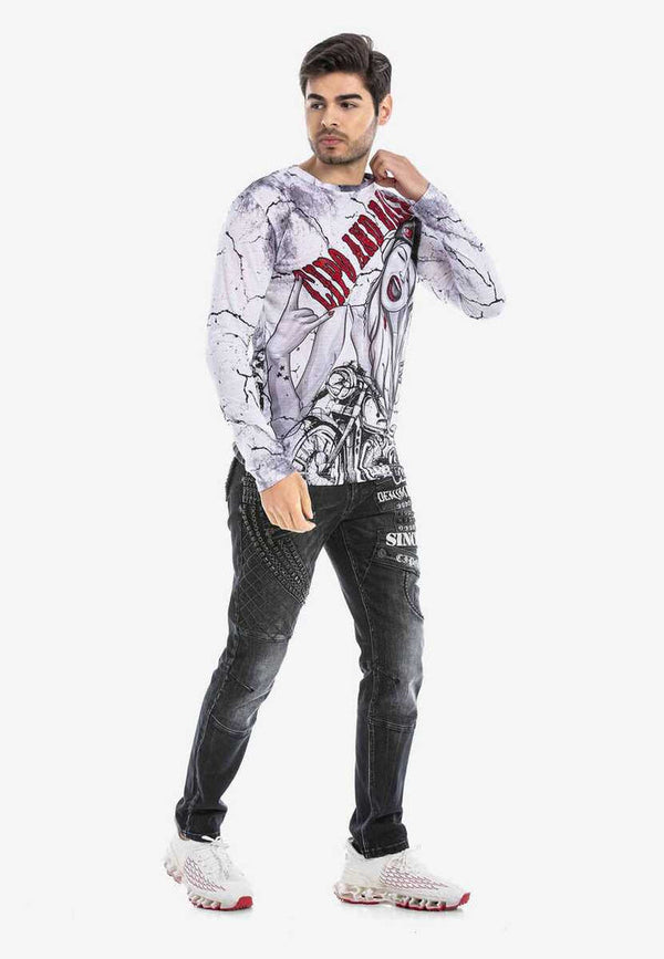 Cipo & Baxx CL467 Biker Printed Thin Sweatshirt WHITE