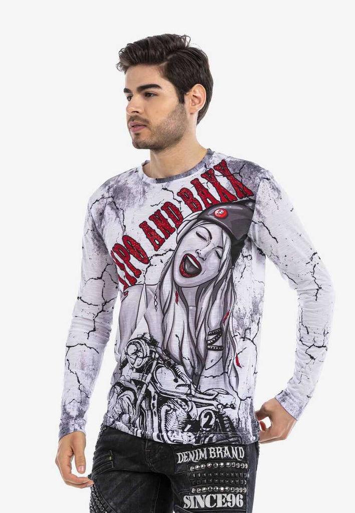 cipo & baxx CL467 Biker Printed Thin Sweatshirt WHITE