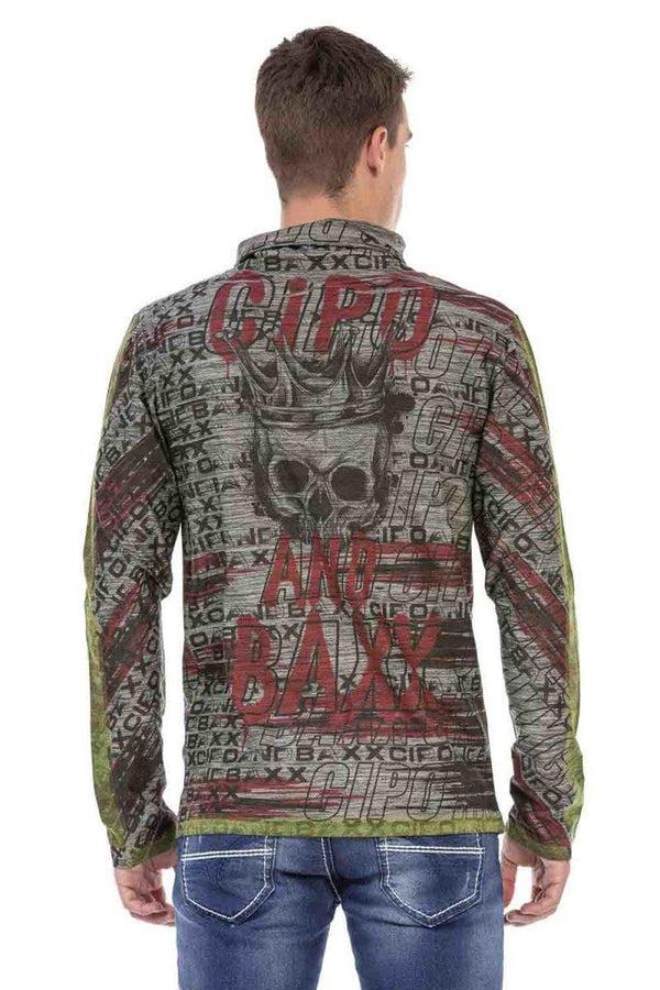 Cipo & Baxx CL468 Shawl Collar Patterned Sweatshirt ANTHRACITE