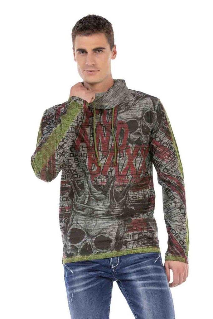 cipo & baxx CL468 Shawl Collar Patterned Sweatshirt ANTHRACITE