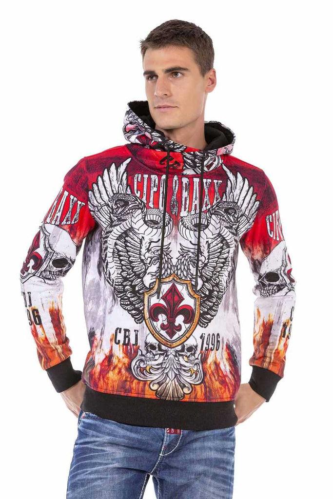cipo & baxx CL469 Printed Hooded Winter Sweatshirt RED