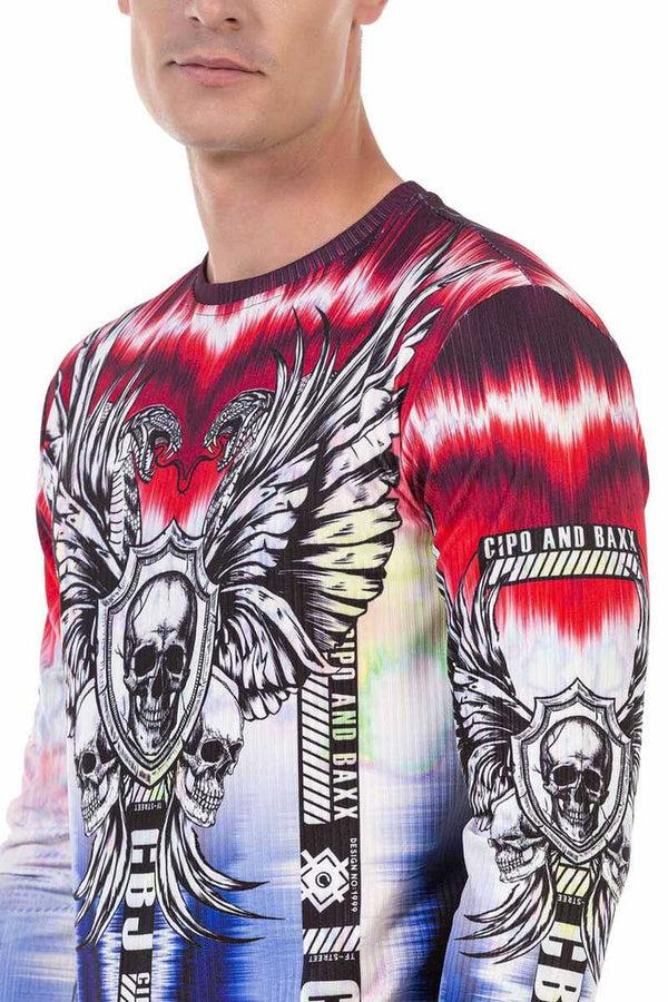 Cipo & Baxx CL484 Colorful Patterned Printed Sweatshirt RED-BLUE
