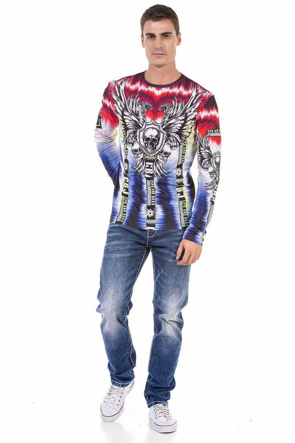 Cipo & Baxx CL484 Colorful Patterned Printed Sweatshirt RED-BLUE