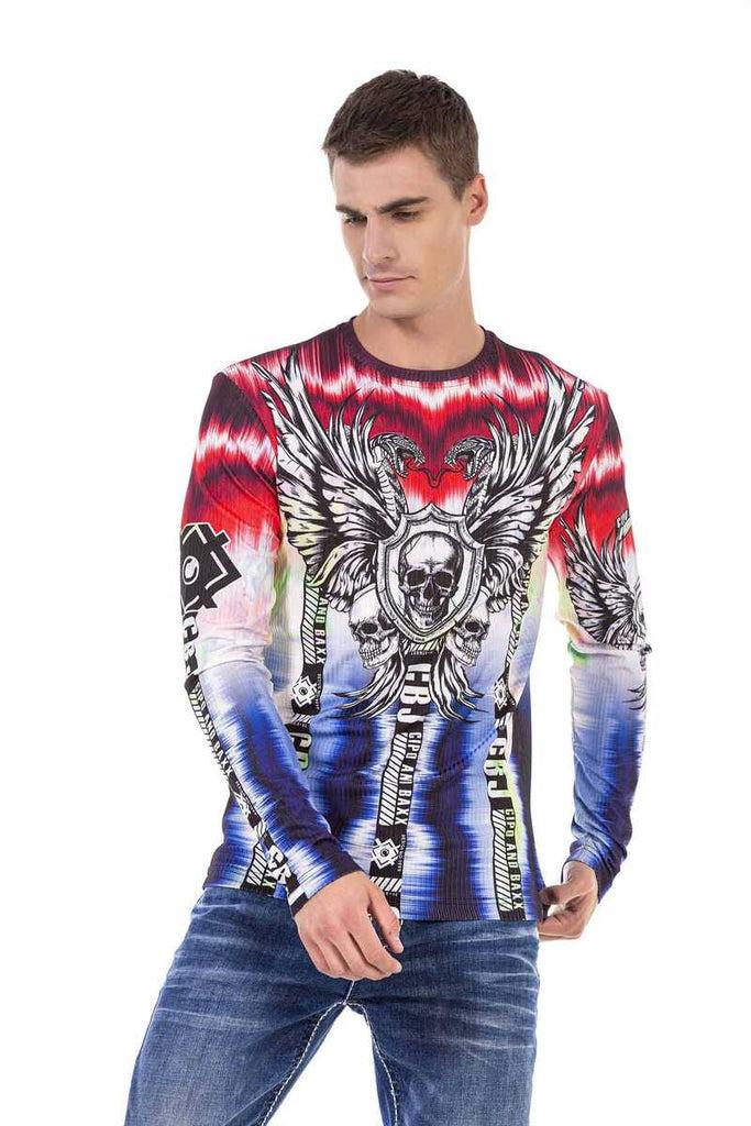 cipo & baxx CL484 Colorful Patterned Printed Sweatshirt RED-BLUE