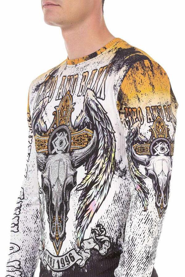 Cipo & Baxx CL492 Ecru Color Skull Printed Sweatshirt ECRU