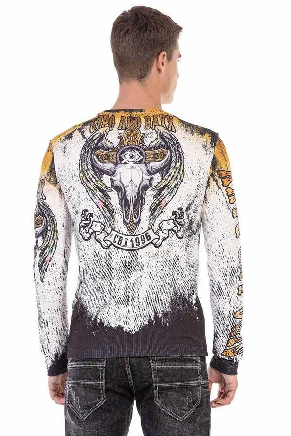 Cipo & Baxx CL492 Ecru Color Skull Printed Sweatshirt ECRU