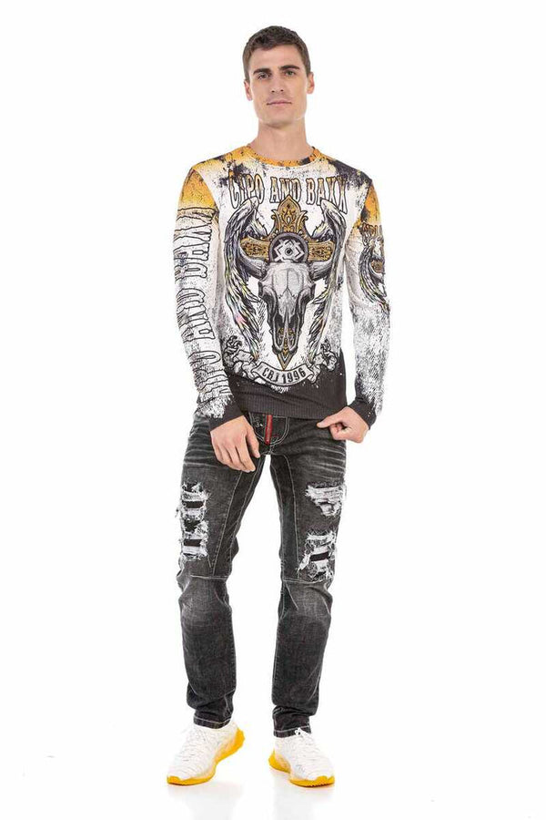 Cipo & Baxx CL492 Ecru Color Skull Printed Sweatshirt ECRU