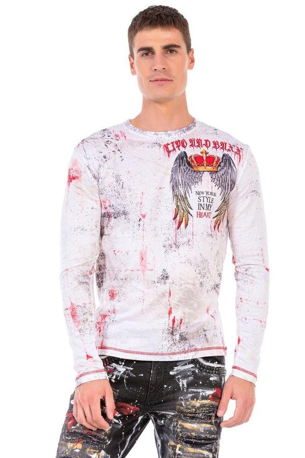 Cipo & Baxx CL497 New York Printed Long Sleeve T-Shirt WHITE